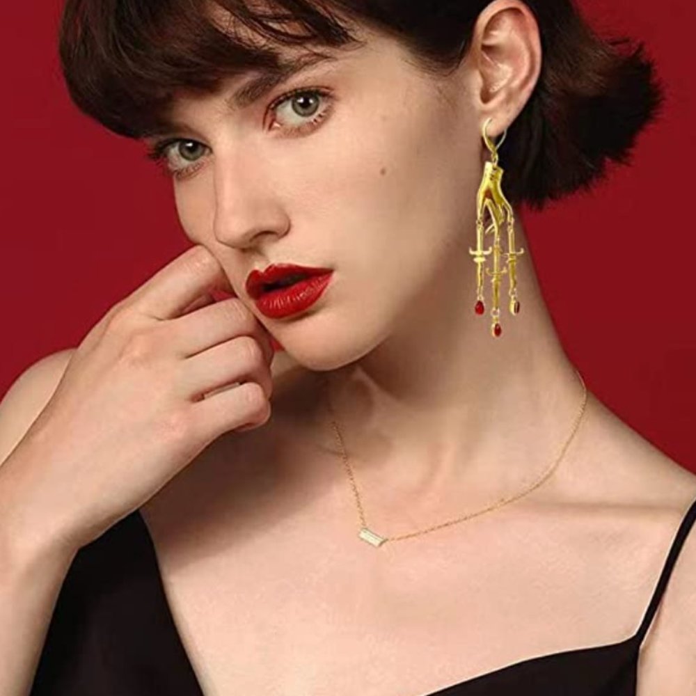 Gold Hand Dangle Earrings - Picture 3 of 4